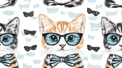 Fototapeta premium Seamless pattern with cute fashionable cats. Vector graphics.