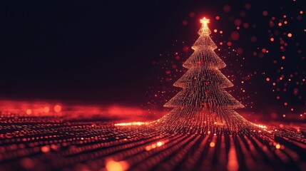 Elegant Christmas tree with radiant red lights glow