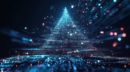 Futuristic digital Christmas tree catching blue light
