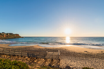 Christies Beach sea shore with boardwalk before the sunset, southern Adelaide metropolitan area, South Australia