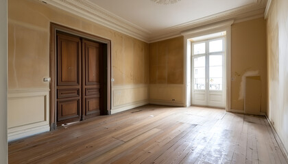 Obraz premium Beautiful walls and wooden door in spacious room during repair