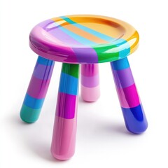 Fototapeta premium Colorful Modern Stool with Vibrant Stripes and Rounded Legs for Contemporary Interior Design