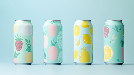 Pastel Fruit-Patterned Beverage Cans Showcasing Summery Drink Designs