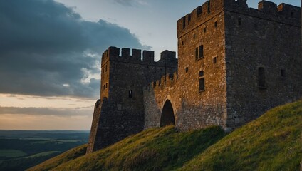 The archer tower is surrounded by vibrant fields of colorful wildflowers