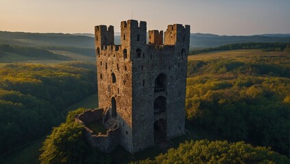 The archer tower is surrounded by vibrant gardens of colorful flowers