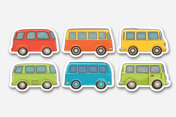 Bus isolated cut sticker set on white background