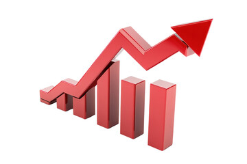 A sleek red upward arrow graph representing a positive trend, designed with a modern aesthetic. The cut-out style enhances its visibility, making it ideal for marketing materials or financial reports