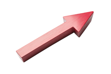 A sleek red upward arrow graph representing a positive trend, designed with a modern aesthetic. The cut-out style enhances its visibility, making it ideal for marketing materials or financial reports