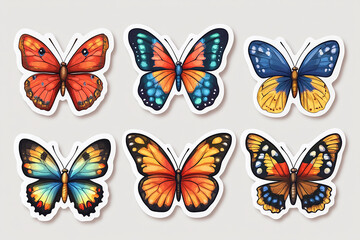 Butterfly isolated cut sticker set on white background