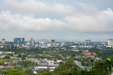 Cityscape skyline seen from Kuching North City Hall (Bukit Siol or Siol Hill) with Sarawak Legislative Assembly (New Building) or 