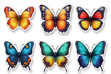 Butterfly isolated cut sticker set on white background