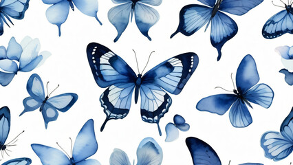 Fototapeta premium Blue butterfly watercolor illustration