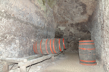 Old wine barrels for aging wine