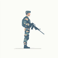 national army with full equipment flat illustration