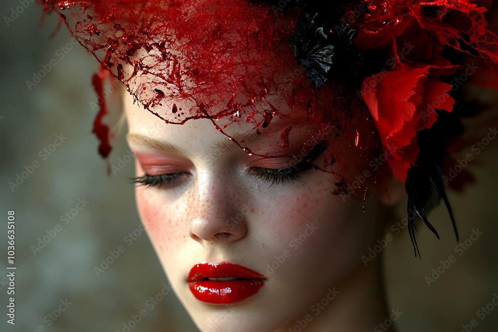 Canvas Prints Beautiful girl with creative red make - up in red tones