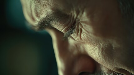 Naklejka premium Close-up Portrait: Emotional Expression of a Man with Deep Wrinkles and Furrowed Brow for Art and Emotional Content.