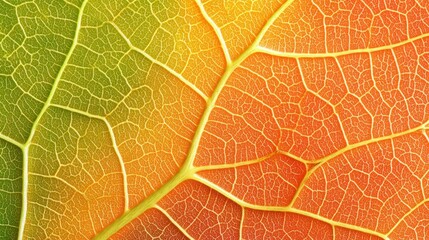 Obraz premium Close Up of Green and Orange Leaf Veins