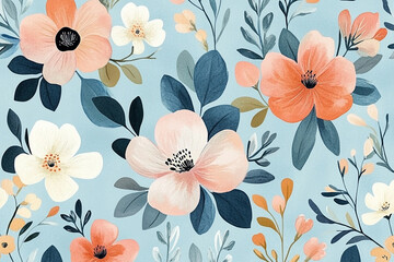 watercolor flowers seamless pattern background