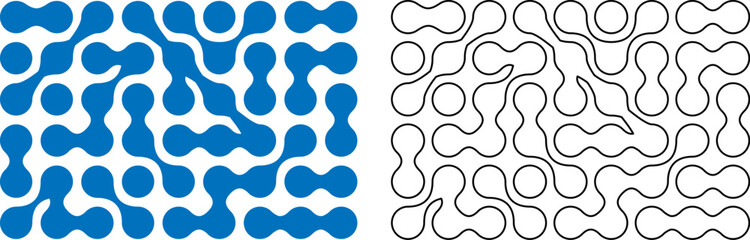 Metaball pattern. Abstract point movement connected round blobs transition metaballs. Connected fluid drops or amorphous organic molecules.