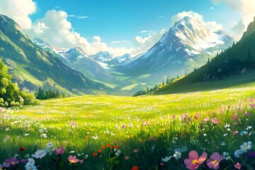 Fototapeta premium Beautiful landscape with a green field and blue sky
