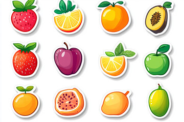 Cut sticker set of fruit isolated on white background