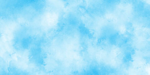 Beautiful painted cloudy natural blue watercolor cloudy sky clouds, Watercolor stain with hand paint pattern on blue canvas, Clouds and mist background on blue, Creative vintage light sky.