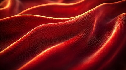 Obraz premium Close-up of rich, flowing red silk fabric, showcasing its luxurious texture and soft waves that create an elegant and vibrant appearance.