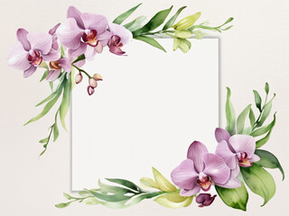 Fototapeta premium Blank wedding card adorned with floral illustrations.