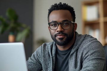 Businessman having an online meeting while working from home, Generative AI
