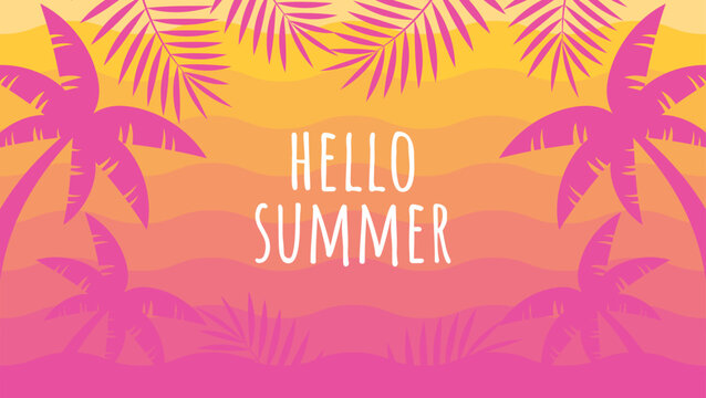 Summer web banner template with ripple abstract wave background and summer tropical beach vibes decoration