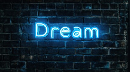 Obraz premium Blue neon sign spelling out the word 