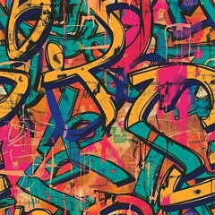 Fototapeta premium A vivid graffiti seamless pattern with a grunge