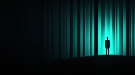 Silhouette of Man Standing in Luminous Forest