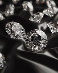 A stunning arrangement of sparkling diamonds on a sleek black surface, showcasing luxury and elegance in every facet.