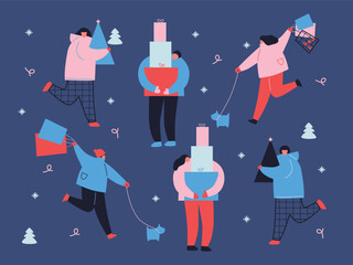 Merry Christmas vector flat illustration. Set for covers, invitations, posters, banners, flyers, posters. Minimal template design for branding, advertising with winter Christmas composition.	
