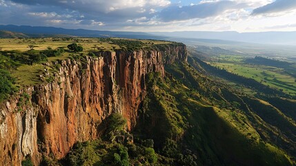 The rugged terrain of the Great Rift Valley, with its steep cliffs and deep valleys