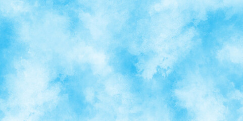 Beautiful painted cloudy natural blue watercolor cloudy sky clouds, Watercolor stain with hand paint pattern on blue canvas, Clouds and mist background on blue, Creative vintage light sky.