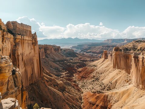 Majestic canyon landscape under clear sky, showcasing rugged cliffs and expansive views. - Powered by Adobe