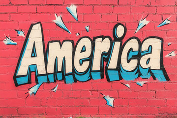 Vibrant Graffiti Typography on Brick Wall Celebrating America
