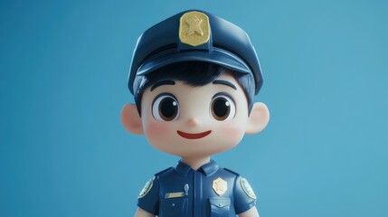A cheerful cartoon character dressed as a police officer with a friendly expression.