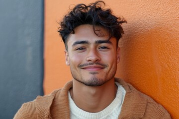 Young queer man looking at the camera cheerfully, Generative AI