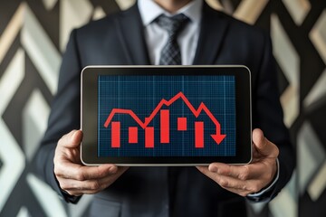 Businessman Holding Tablet Showing a Downward Trend Chart