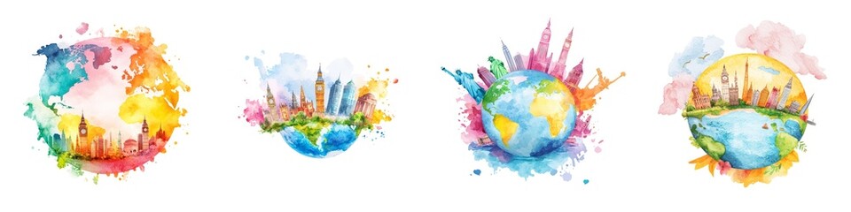 Naklejka premium Vibrant watercolor clipart featuring intricate details, ideal for creative projects and artistic designs, showcasing a rich color palette.