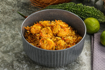Indian cuisine - Biryani rice with prawn