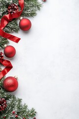 Festive Christmas decorations with red ornaments and greenery