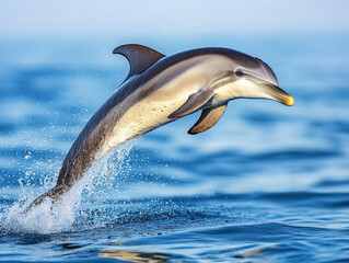 Fototapeta premium Dolphin Gracefully Leaping from the Water, Framed to the Right