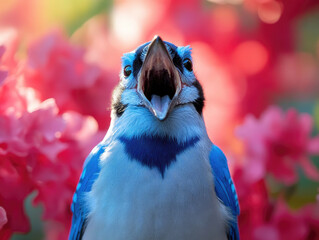 Playful Blue Jay Screeching, a Duplicate Capturing Its Bright Feathers