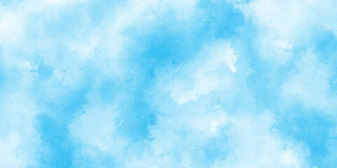 Beautiful painted cloudy natural blue watercolor cloudy sky clouds, Watercolor stain with hand paint pattern on blue canvas, Clouds and mist background on blue, Creative vintage light sky.