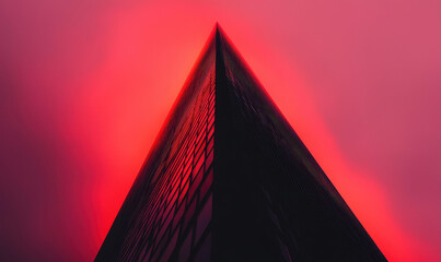 Striking Skyscraper Against a Dramatic Red Sky: Modern Architectural Marvel