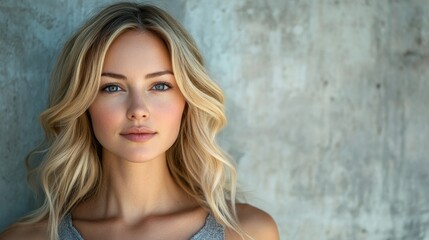 Fototapeta premium Portrait of a blonde woman in a studio, Generative AI